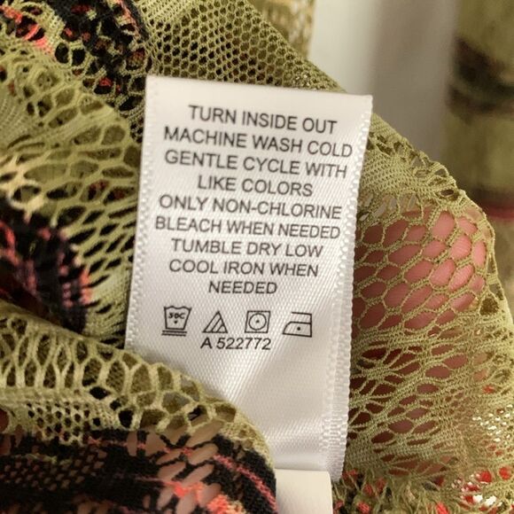 Logo Loyers Lori Goldshtein Olive Green Abstract Print Mesh Blouse Size 2X - Picture 8 of 8